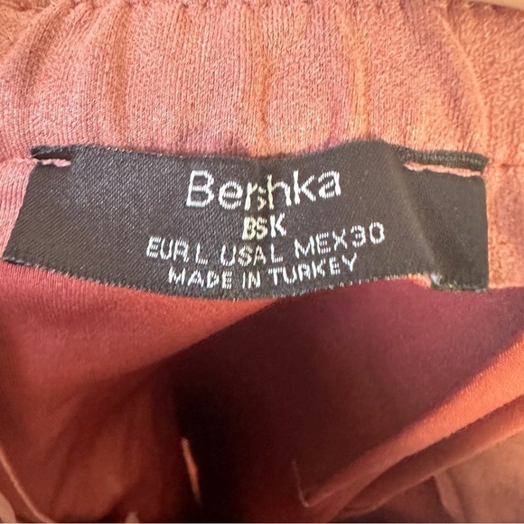 ASOS Bershka Faux Suede Utility Mini Skirt High Rise Belted Mauve Pink Women's L - Picture 6 of 6